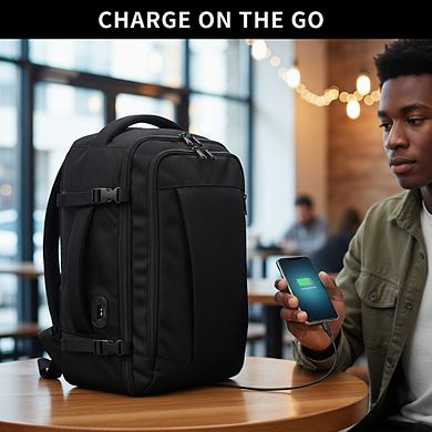 AKSZRI 18x14x8 Personal Item Backpack with 13 Pockets, Charging Port & Water-Resist