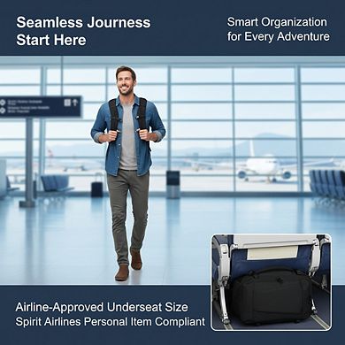 AKSZRI 18x14x8 Personal Item Backpack with 13 Pockets, Charging Port & Water-Resist