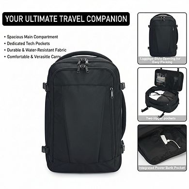 AKSZRI 18x14x8 Personal Item Backpack with 13 Pockets, Charging Port & Water-Resist