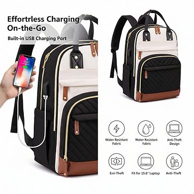 AKSZRI Women's 15.6" Laptop Backpack - Waterproof, Anti-Theft with USB Port for Work & Travel.