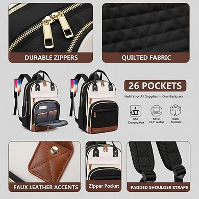 AKSZRI Women's 15.6" Laptop Backpack - Waterproof, Anti-Theft with USB Port for Work & Travel.