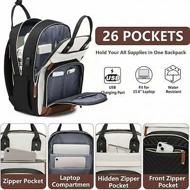 AKSZRI Women's 15.6" Laptop Backpack - Waterproof, Anti-Theft with USB Port for Work & Travel.