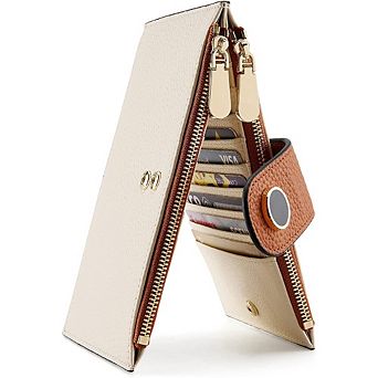 AKSZRI RFID Leather Bifold Wallet for Women - Spacious & Slim with Zipper Pocket