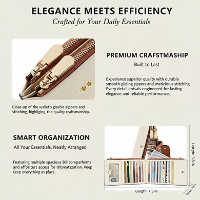 AKSZRI RFID Leather Bifold Wallet for Women - Spacious & Slim with Zipper Pocket