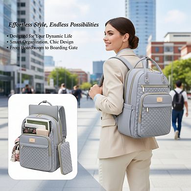 AKSZRI Women's 15.6" Waterproof Laptop Backpack with Wallet - for Work, College & Travel