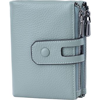 AKSZRI Small Soft Leather RFID Wallet - Double Zipper Pocket for Women