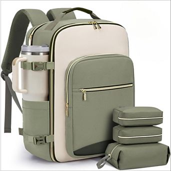 AKSZRI 40L Airline-Approved Travel Backpack with 3 Packing Cubes, Waterproof, Fits 17" Laptop