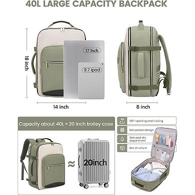 AKSZRI 40L Airline-Approved Travel Backpack with 3 Packing Cubes, Waterproof, Fits 17" Laptop