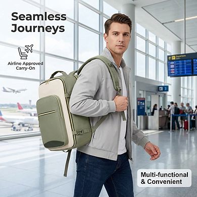AKSZRI 40L Airline-Approved Travel Backpack with 3 Packing Cubes, Waterproof, Fits 17" Laptop