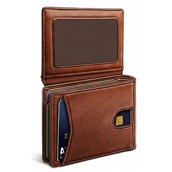 AKSZRI Slim RFID Leather Wallet - 11 Slot Front Pocket Card Holder & Gift