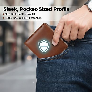 AKSZRI Slim RFID Leather Wallet - 11 Slot Front Pocket Card Holder & Gift