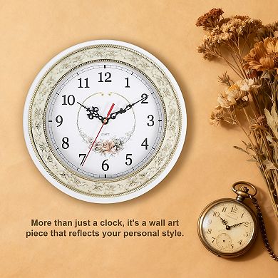 Lace Vintage Wall Clock, 11" Plastic Finish Clock, Battery Operated Easy Install for Living Room