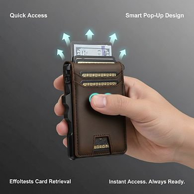 AKSZRI Men's Smart Pop-Up Wallet - Slim RFID Leather with Money Clip