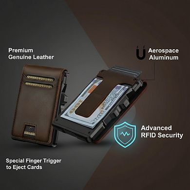 AKSZRI Men's Smart Pop-Up Wallet - Slim RFID Leather with Money Clip