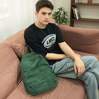 AKSZRI Vintage Green Canvas Backpack - Laptop Bag for School & Travel