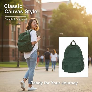 AKSZRI Vintage Green Canvas Backpack - Laptop Bag for School & Travel