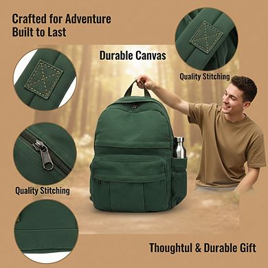 AKSZRI Vintage Green Canvas Backpack - Laptop Bag for School & Travel