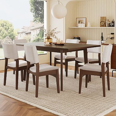 Merax 7-Piece Modern Dining Set - Rectangular Solid Wood Table & Upholstered Linen Chairs