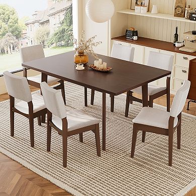 Merax 7-Piece Modern Dining Set - Rectangular Solid Wood Table & Upholstered Linen Chairs