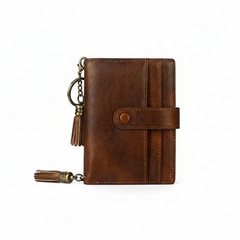 AKSZRI Small RFID Leather Wallet for Women - Bifold with Zipper Coin Pocket (Dark Brown)