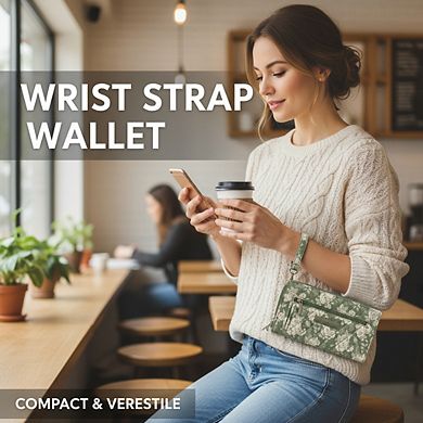 AKSZRI Women's Wrist Strap Wallet - RFID Zip Around with Multi-Card Slots