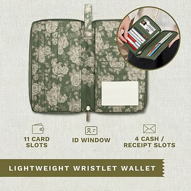 AKSZRI Women's Wrist Strap Wallet - RFID Zip Around with Multi-Card Slots