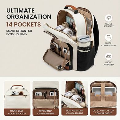 AKSZRI 15.6" Women's Waterproof Laptop Backpack with Large Cup Pocket for Work, Travel & College