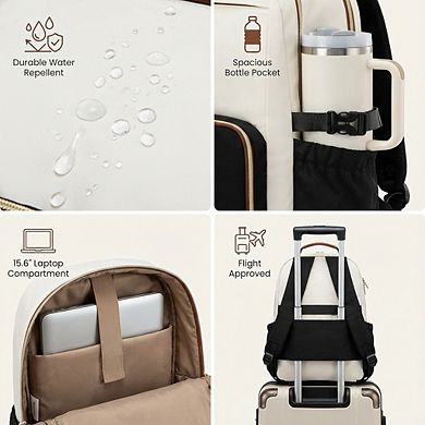 AKSZRI 15.6" Women's Waterproof Laptop Backpack with Large Cup Pocket for Work, Travel & College