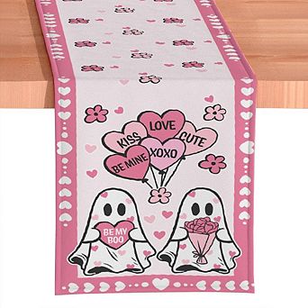 Valentine Ghost 72" Jacquard Table Runner, High Quality Holiday Rectangle Tablecloth with Cute Lover