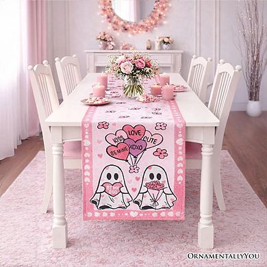 Valentine Ghost 72" Jacquard Table Runner, High Quality Holiday Rectangle Tablecloth with Cute Lover