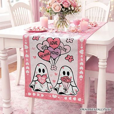 Valentine Ghost 72" Jacquard Table Runner, High Quality Holiday Rectangle Tablecloth with Cute Lover