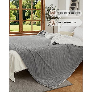 Dual Control Heated Blanket, 4 Heat Levels with Auto Shut-Off, Machine Washable Flannel