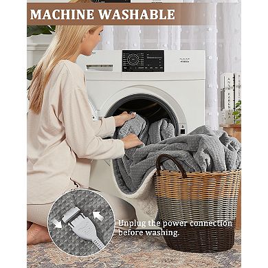 Dual Control Heated Blanket, 4 Heat Levels with Auto Shut-Off, Machine Washable Flannel