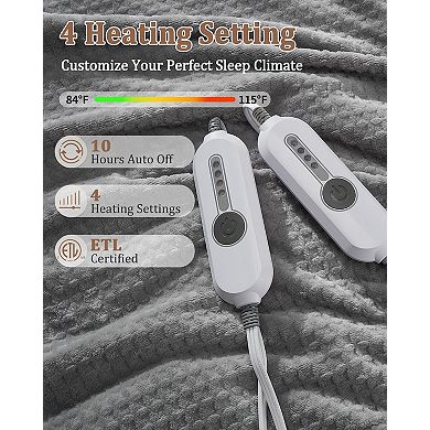 Dual Control Heated Blanket, 4 Heat Levels with Auto Shut-Off, Machine Washable Flannel