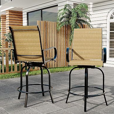 2-Piece Outdoor Swivel Bar Stools Set, Patio Height Chairs with Rust-Resistant Metal Frame