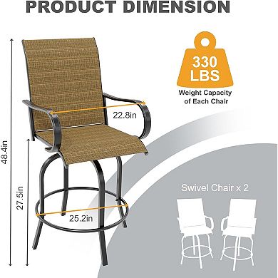2-Piece Outdoor Swivel Bar Stools Set, Patio Height Chairs with Rust-Resistant Metal Frame