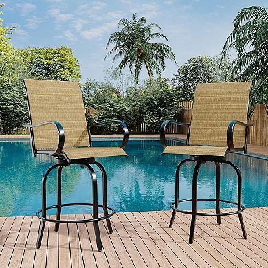 2-Piece Outdoor Swivel Bar Stools Set, Patio Height Chairs with Rust-Resistant Metal Frame