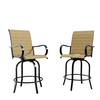 2 pc Outdoor Swivel Bar Stools Set, Patio Height Chairs with Rust-Resistant Metal Frame