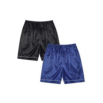 Satin Pajama Shorts for Men's Above Knee Elastic Waist Sleep Pajama Bottom 2 Packs