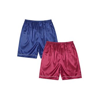 Satin Pajama Shorts for Men's Above Knee Elastic Waist Sleep Pajama Bottom 2 Packs