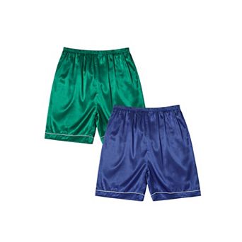 Satin Pajama Shorts for Men's Above Knee Elastic Waist Sleep Pajama Bottom 2 Packs
