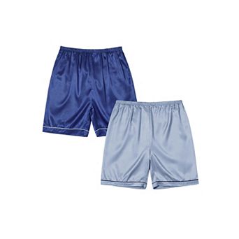 Satin Pajama Shorts for Men's Above Knee Elastic Waist Sleep Pajama Bottom 2 Packs