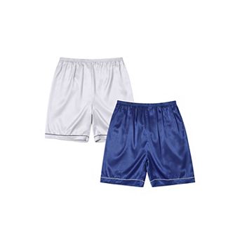 Satin Pajama Shorts for Men's Above Knee Elastic Waist Sleep Pajama Bottom 2 Packs