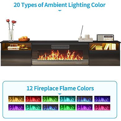 80 inch Wall-Mounted TV Stand With Built-In Electric Fireplace