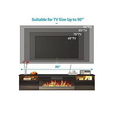 80 inch Wall-Mounted TV Stand With Built-In Electric Fireplace