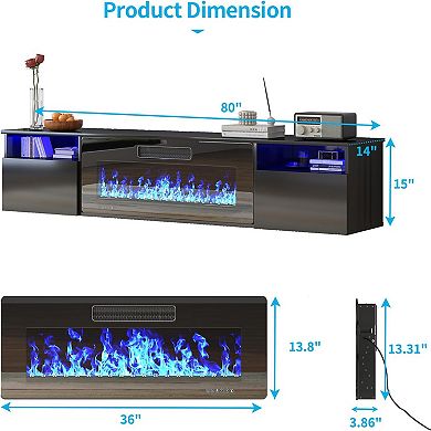 80 inch Wall-Mounted TV Stand With Built-In Electric Fireplace
