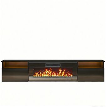 80 inch Wall-Mounted TV Stand With Built-In Electric Fireplace