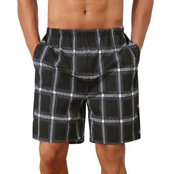 Plaid Nightwear Bottoms for Men's Soft Elastic Waist Lounge Pajama Shorts