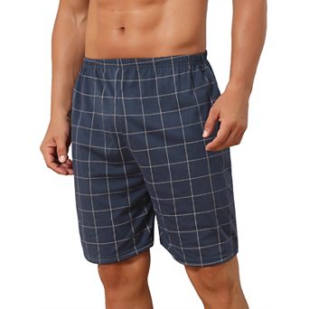 Plaid Nightwear Bottoms for Men's Soft Elastic Waist Lounge Pajama Shorts
