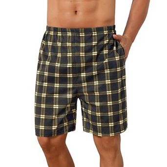 Plaid Nightwear Bottoms for Men's Soft Elastic Waist Lounge Pajama Shorts
